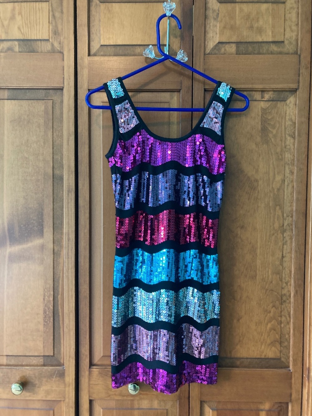 Josh & Jazz Striped Multicolor Sequin Low Back Mini Dress (Size 3/4)